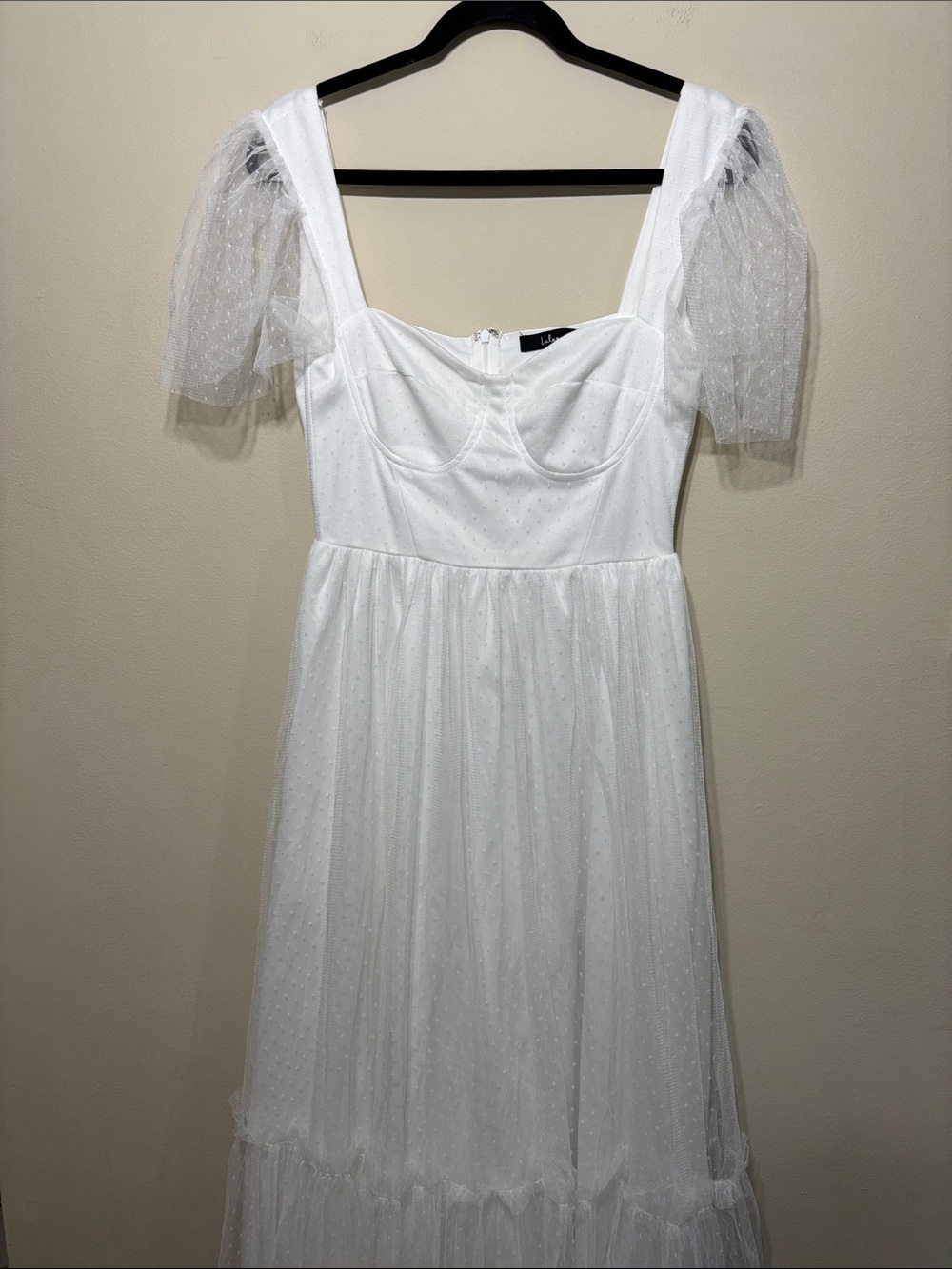 Lulu's White Puff Sleeve Mesh Maxi Dress